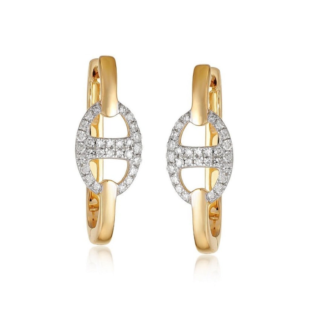 Link Luxe 14k Or 18k Upon Request Yellow Gold Diamond Hoop Earrings 1630$
